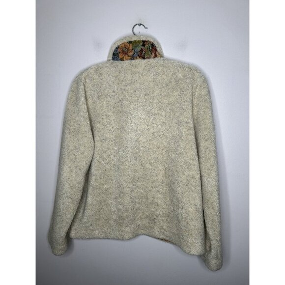 Orvis Sherpa Cardigan Womens Tapestry Floral Trim Fleece Cozy Bohemian Medium - Picture 4 of 9